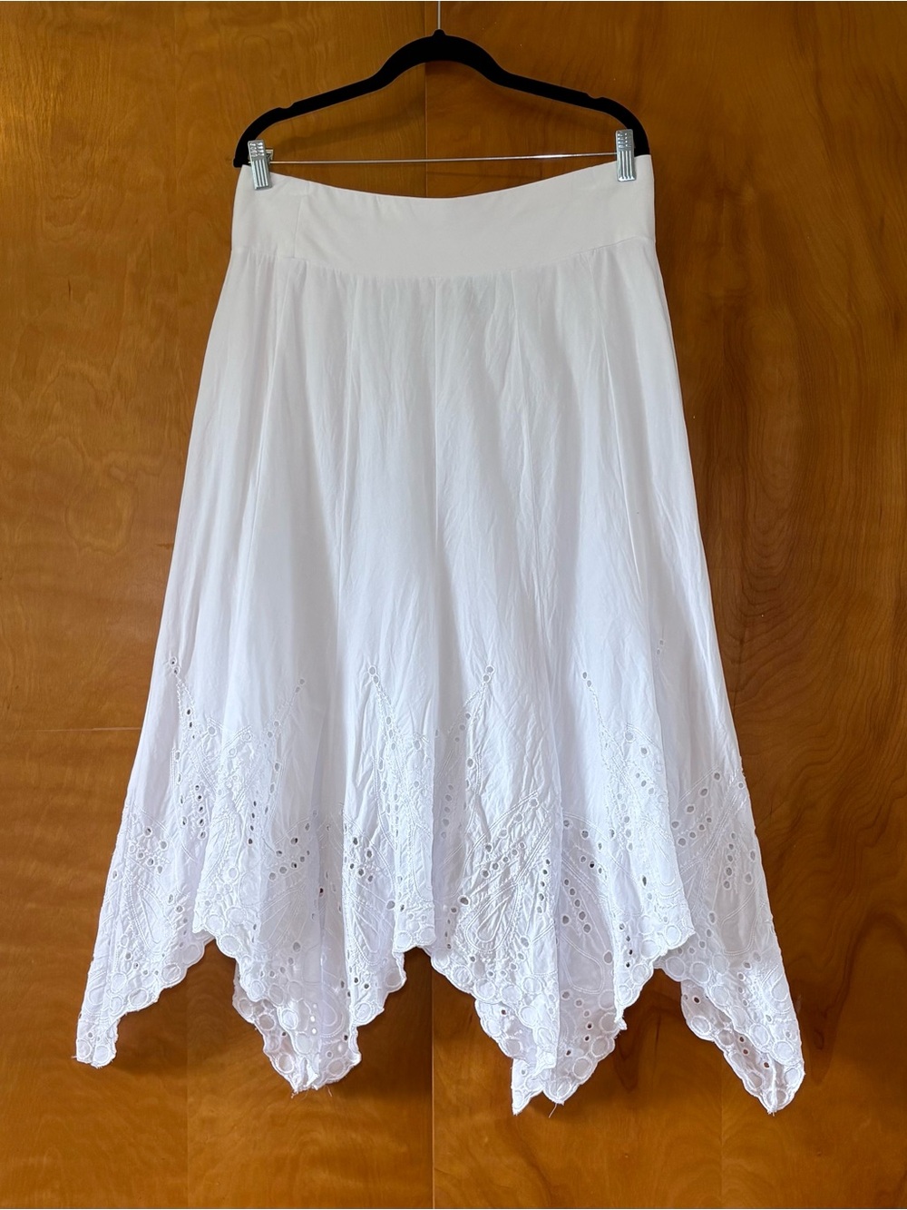 CHICOS White Eyelet Handkerchief Hem Cotton Maxi Skirt size 2